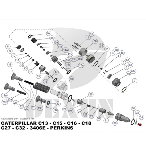 Caterpillar C11 C12 C13 C15 C18 C27 C32 3406E EUI injector exploded diagram